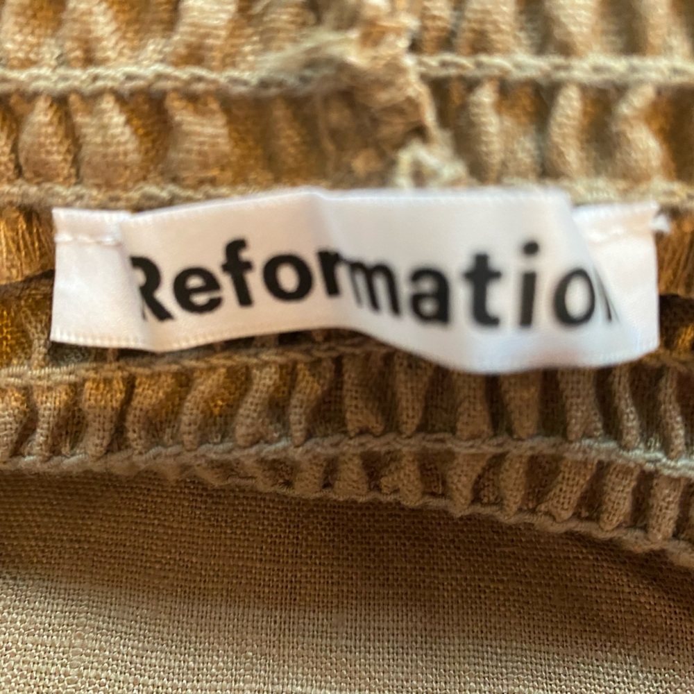 Reformation Wide Leg Linen-Blend Pants in Tan - Picture 3 of 4